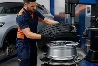 Profissional realizando a troca de pneus em Catanduva.